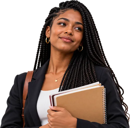 Estudante de Direito com cadernos